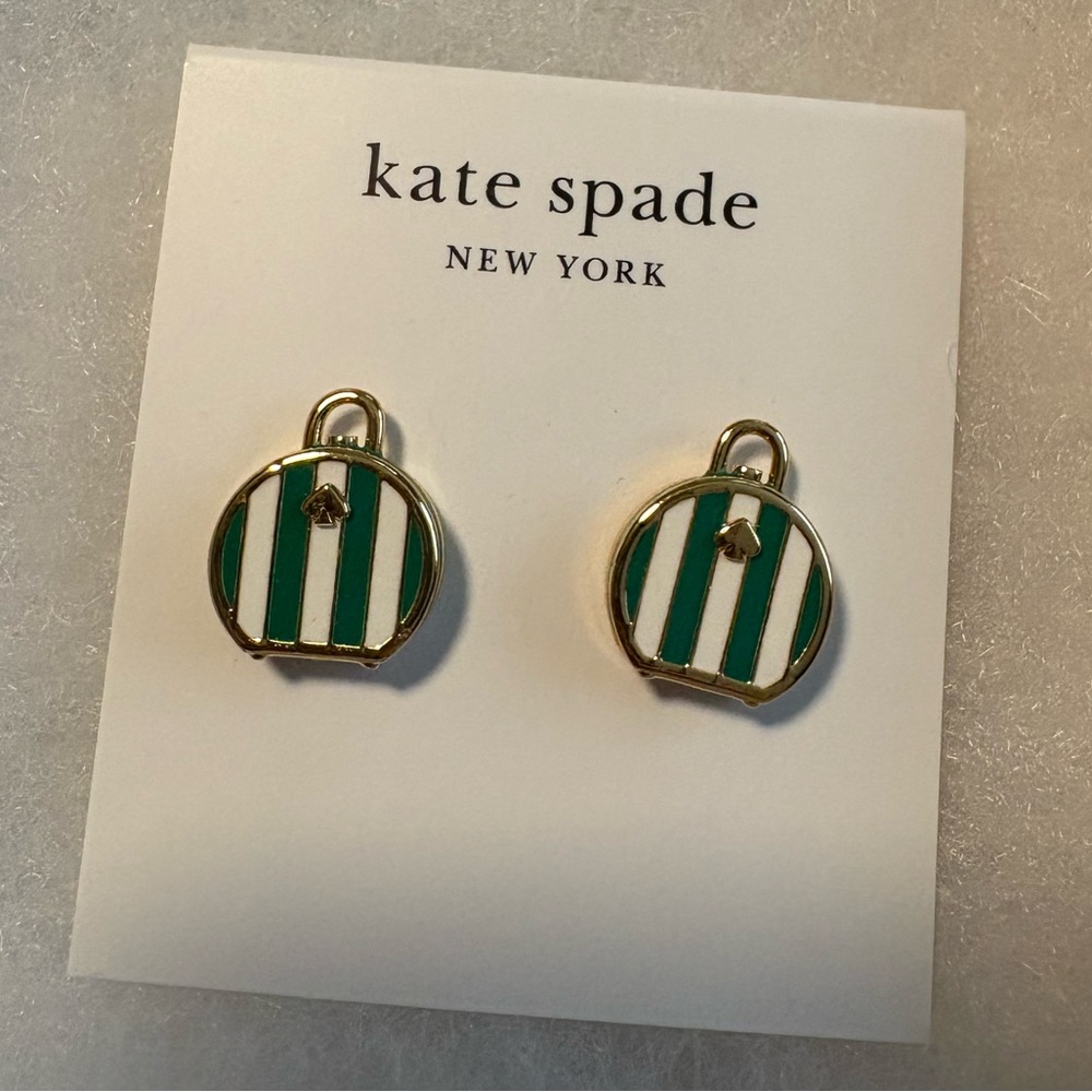 Kate Spade Green and White Striped Earrings with Gold Accents